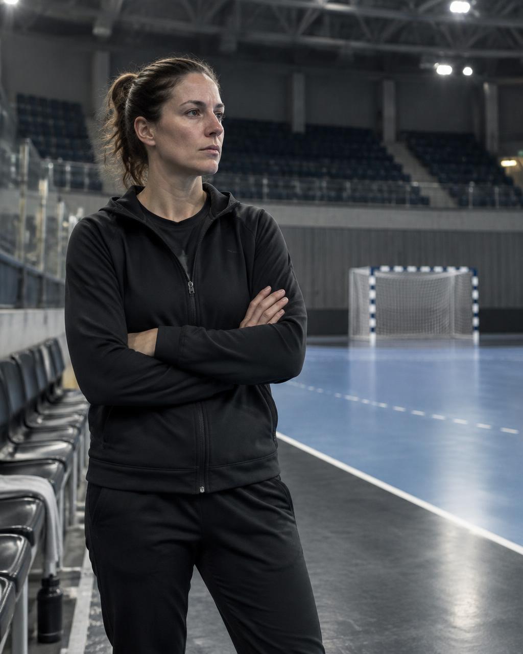 Entrenadora de balonmano en la pista